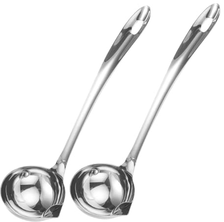 Cuillère à Soupe Inox Séparateur D'huile 2 Pièces en Acier Inoxydable | Bec Verseur, Séparation Graisse et Eau, Usage Maison Restaurant, Facile à Nettoyer