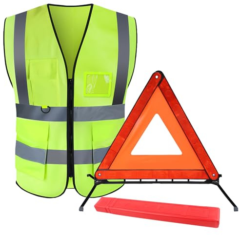 Kit triangle de signalisation pour voiture, triangle de signalisation, réfléchissant à 360 °, gilets de signalisation, triangle de panne, pliable pour voiture, camion, camionnette, conforme à la StVZO