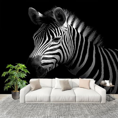 3D Créatif Papier Peint Panoramico Retrato De Cebra Animal Décoration De La Maison Papel Tapiz Imperméable Murales 350X256 cm En blanco y negro Amovibles ExtraíBle Para Despegar Y Pegar Fotomurales