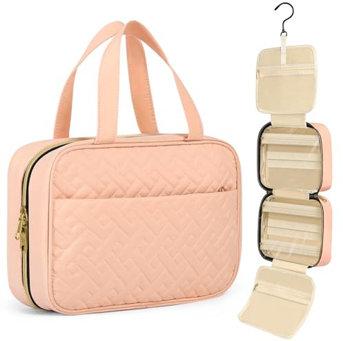OSDUE Kulturbeutel kulturtasche Damen, Kulturbeutel zum Aufhängen, Große Reisetasche, Kosmetiktasche, Waschtasche für Makeup und Toilettenzubehör (Rosa)