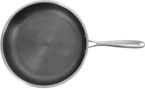 SHINEOFI Padella in Acciaio Inox 30 CM a Nido D’Ape Antiaderente per Colazione e Bistecche Padella da Cucina con Distribuzione Uniforme del Calore per Frutti di Mare e Uso Quotidiano