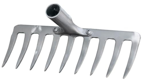 Housoutil Tête de Râteau en Acier Épaissi 9 Dents sans Manche pour Jardinage et Agriculture, Outil Multifonction pour Ameublir Terre et Retournement Printanier