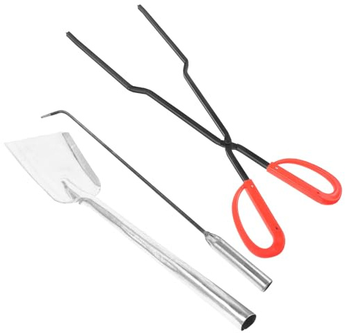 Happyyami Juego de Pala y Pinzas para Chimenea en Hierro Resistente Mango Cómodo, Utensilios Prácticos para Limpiar Brasas y Cenizas en Estufas y Barbacoas