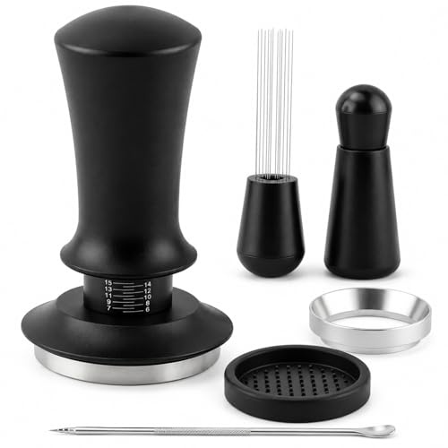 51mm Coffee Tamper Set, Coffee Accessories with 12 Needle Stirrer, Dosing Ring, Silicone Tamper Base and Latte Art Pen, 5 PCS Barista Kit, Tamper Set for Espresso Machine