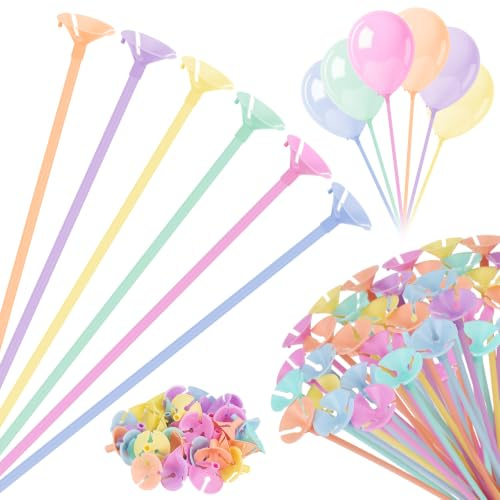120 Pcs Balloon Sticks with Cups 32cm Reusable Balloon Sticks and Holders