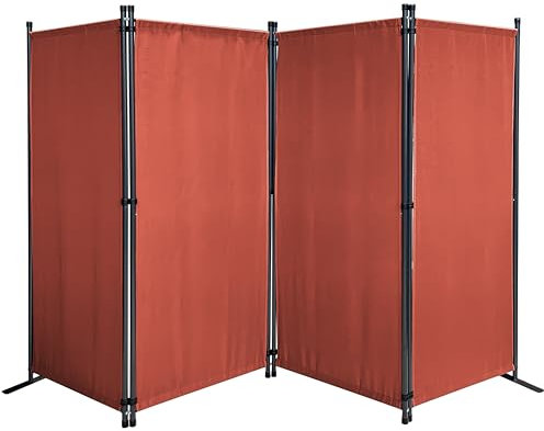 QUICK STAR Paravent 4 Teilig 165 x 220 cm Stoff Raumteiler Trennwand Balkon Sichtschutz Stellwand Faltbar Rotorange RAL 2001