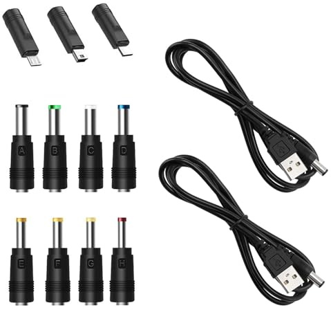 EasyULT USB zu DC Stecker, 11 zu 1 USB Stecker zu DC Hohlstecker Kabel Netzkabel Adapterkabel mit 8 Steckern, Micro USB Type-C Mini USB, Hauptsächlich für Laptop Ladeadapter (2 * 1m Kabel)