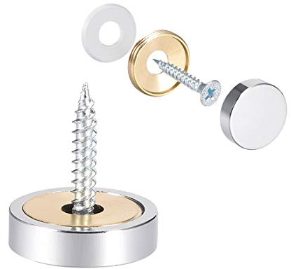 sourcing map 22mm Dia Brass Mirror Screws Decorative Caps Cover Nails, Chrome, 2pcs