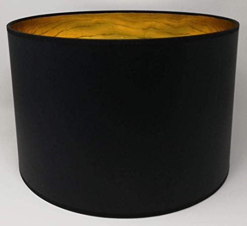 Lampenschirm Zylinder Form Schwarz Stoff Gold Futter Handarbeit Verschiedene Größen Deckenanhänger - Tisch (45 cm Durchmesser 20 cm Höhe)
