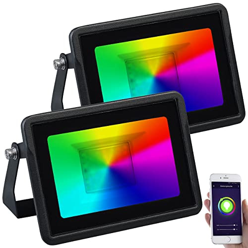 Luminea Home Control CCT-LED-Fluter: 2er-Set WLAN-RGB-CCT-Fluter, 1.500 lm, 20 W, IP65, mit Sprachsteuerung (RGB-Strahler WLAN, Highpower-Strahler, RGBW)