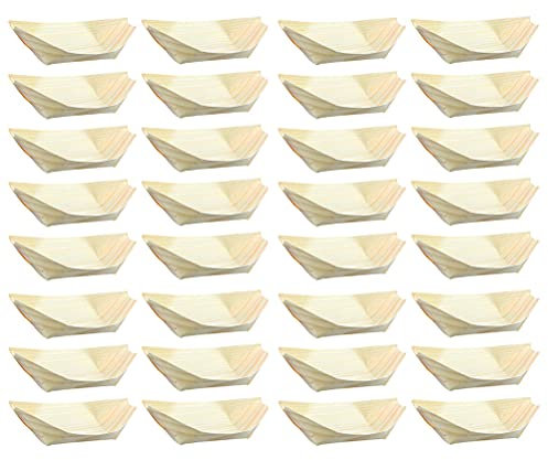50Pcs Mini Wooden Sushi Boats Disposable Food Serving Trays for Snacks, Canapes, Sushi, and Party Catering - 3.34X2.36X1.18 Inch