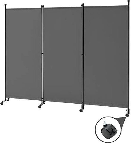 Spurgehom 3 Panel Rolling Room Divider, Folding Partition Privacy Screens, Freestanding Fabric Room Panel, Portable Folding Wall Divider for Office, Room, Restaurant, Hospital (Grey)