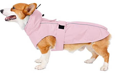 Wasserdichter Hunde-Regenmantel mit reflektierenden Streifen, verstellbarer, atmungsaktiver Regenmantel mit Loch für die Leine für Hunde (Rosa, Größe XS)