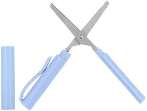 Pen Shape Small Portable Scissors Paper Scissor Design Student Safe Cutting Art Office School Supply Stationery (Baby Blue)