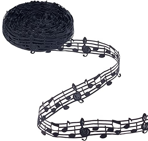 PandaHall Musiknotenband, 20 Yards 1-1/8 Zoll Polyester Hohl Ausgeschnitten Musiknotenband Kleidung Trim Zubehör Für Scrapbooking Geschenkverpackung Nähen Musik Geburtstagsfeier Dekoration, Schwarz | Polyesterband für Kleidung, Füllung für Geschenkverpackung, Nähen, Musik, Party, Geburtstag, Dekoration, Schwarz