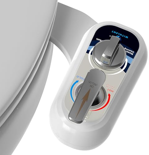 Bidet Attachment for Toilet UK Warm Water Left- Hot and Cold Self-Cleaning, Dual Nozzle, Non-Electric Bidet Attachment for Toilet Seat, Adjustable Water Pressure, Rear and Feminine Wash, Lever Control