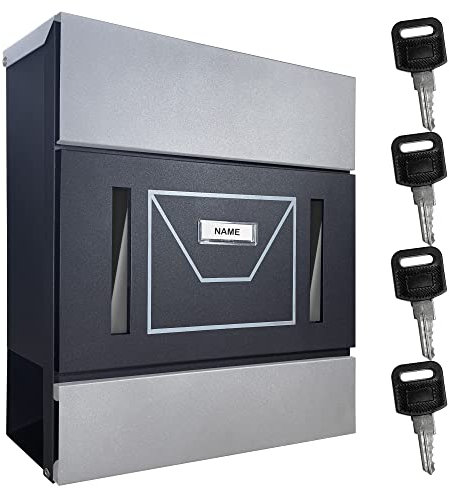 TÄGA 2220BSS Briefkasten anthrazit mit Zeitungsfach, Sichtfenster, Namensschild I DIN A4 Einwurf I verzinkter Stahl, pulverbeschichtet I abschließbar, inkl. 4 Schlüssel