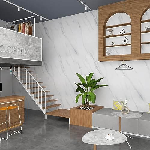 JSEVEM 40CM×9M Weiß Grau Marmor Tapete Selbstklebend Marmortapete Möbel Klebefolie Steinoptik Selbstklebende Klebetapete Marmoroptik Vinyl Wasserfest Möbelaufkleber Granit Küche Bad Wandtapete