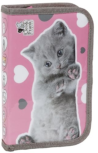 Derform Katzen Federtasche Federmappe gefüllt mit 22 Teilen Federmäppchen graue Katze
