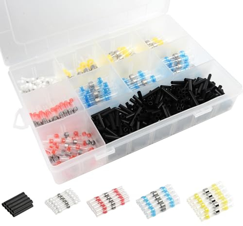 Funnytek 500PCS Lötverbinder mit Schrumpfschlauch, Kabelverbinder | Wasserdicht Schrumpfschlauch Lötdrahtverbinder Kabelverbinder Geschweißte Connector Kit für Marine Automotive Anhänger LKW