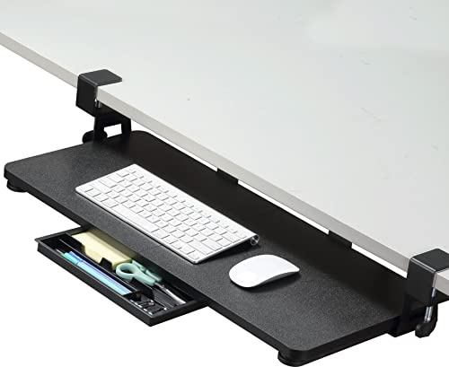 ETHU Under Desk Keyboard Tray 68x30cm | Ergonomic Pull-Out Tray with C-Clamp, Large Size Keyboard Tray Mount Easy to Install