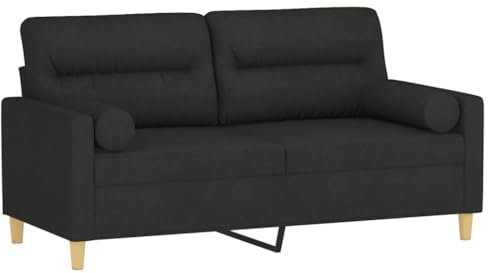 vidaXL Sofa 2 Sitzer, Couch mit Zierkissen, Liegesofa für Wohnzimmer, Polstersofa Sessel Relaxsofa Loungesofa Relaxcouch, Schwarz Stoff