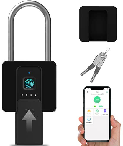 Fingerprint Padlock, Eseesmart Large Size Smart Padlock, Outdoor Waterproof Bluetooth Fingerprint Lock with Mobile APP and Keys, Suitable for Gates, Lockers, Fences, Gym