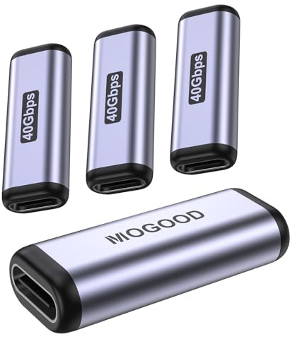 MOGOOD Acoplador USB C Hembra a Hembra 40 Gigabits por Segundo 4 Unidades | Extensión USB C para dos cables, aluminio, diez mil inserciones, compatible con monitores 8K y carga 100 Vatios