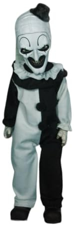 Mezco Terrifier - Living Dead Doll 26,7 cm Art The Clown Puppe mit neuer Kopfskulptur, Pom-Pom und Rüschen-Details, schwarz-weißes Kostüm und 5-Punkt-Artikulation