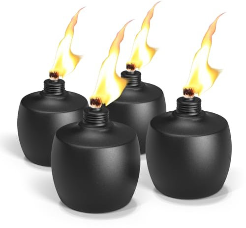 4-Pack Citronella Tabletop Torches, MQKIWAO 21 oz Table Top Torches for Outdoor, Metal Oil Burner Candles, Garden Torches with Fiberglass Wick for Yard, Patio, Deck, Garden, Party, Landscape