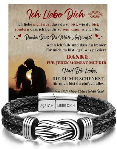 Herren Armband Ich Liebe Dich Geschenk für Männer - Lederarmband Hochzeitstag Geburtstagsgeschenk für Freund Jahrestag Geschenk für Ihn Hochzeitstagsgeschenke für Ehemann