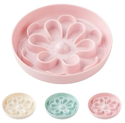 Gamelle Anti Glouton Chat Mélamine - Bol Florale pour Alimentation Lente avec Base Antidérapante - Gamelle Labyrinthe Anti Vomissement - Rose