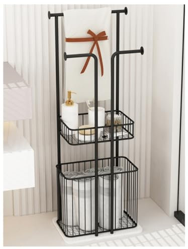 Towel Rack Standing Towel Rail Standing Towel Rack Towel Shelf With Laundry Hamper Basket Metal Towel Stand With Marble Base Towel Holder Free Standing (Color : Black)