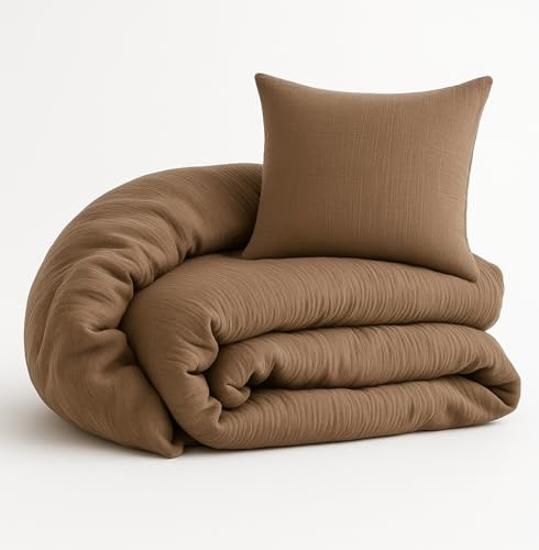 ALAVYA HOME Barnsängkläder 100 x 135 2 delar, Oeko-Tex certifierad och lämplig för allergiker | sängkläder i muslin, barn set med 1 påslakan vardera 135 x 100 och 1 örngott 80 x 80 | brun