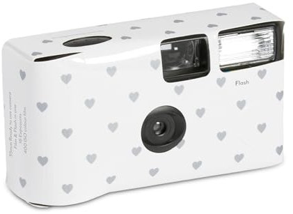 Weddingstar Disposable Camera with Flash - Single Use 35mm Film Camera for Wedding or Party Favors - Silver Hearts