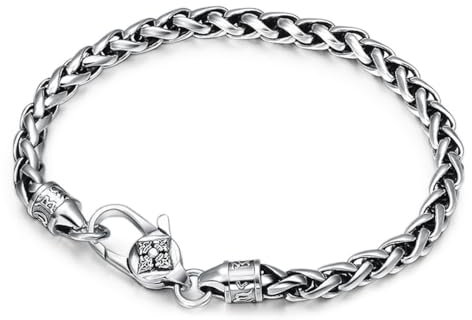 RobertDTesta S925 Sterling Silver Vajra Mortel Och Pistill Sex Tecken Armband, 5mm Herr Vintage Vajra Mortel Och Pistill Armband,Silver,19cm