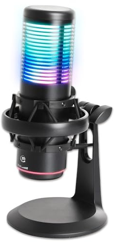 MANHATTAN RGB USB Gaming Mic, Noise Cancelling Condenser Microphone for PC, PS4, PS5 and Mac, Anti-Vibration Shock Mount, Gaming, Streaming, Podcasts, Twitch, YouTube, Discord - 102674