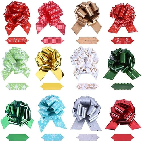 LOMIMOS 12 Pièces Noël Ruban de Cadeau Nœuds à Tirer, Ruban de Cadeau Nœuds pour Décorations Cadeau Nœud Noël Nœuds pour Cadeau Fleuriste Bouquet Panier décor de Panier