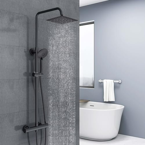 Biubiubath - Columna de ducha termostática, kit de ducha para cuarto de baño con ducha (3 chorros cromados)