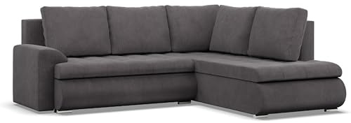 Mebligo - Ecksofa mit Schlaffunktion und 2 Bettkasten Cord - Dunkelgrau 230x89x200 (BxHxT) FORESTA - Rechts Eckcouch, Sofas & Couches, Couch L Form, Cauchsofa, Sofa Wohnzimmer, Ecke Sofa