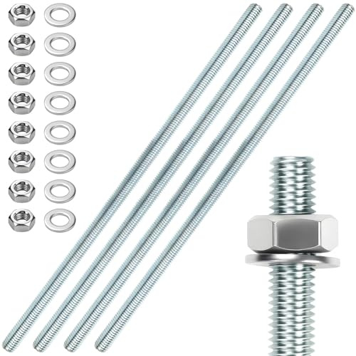 4 Pcs Tige Filetée M10 Zinc M10 X 300 mm Tiges Filetées Entièrement Boulons Filetés Complet Avec écrous et Rondelles Argent
