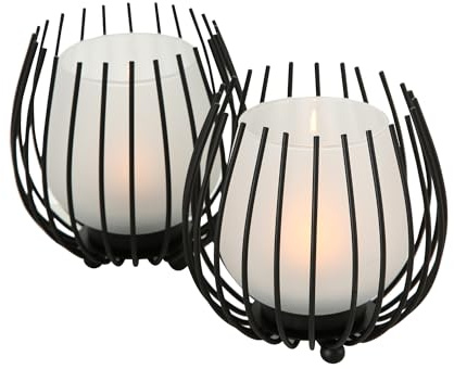 Boltze Windlicht Laval, 2-TLG., schwarz, 12 cm Höhe | Glas, Eisen