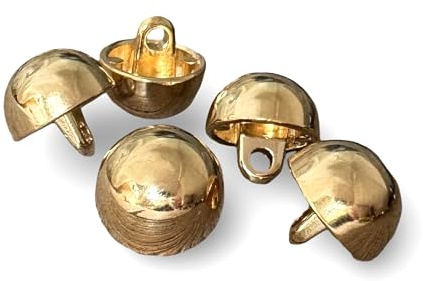 Guldglänsande välvda små metallknappar, halvkula med ögla 12 mm (10 stycken)