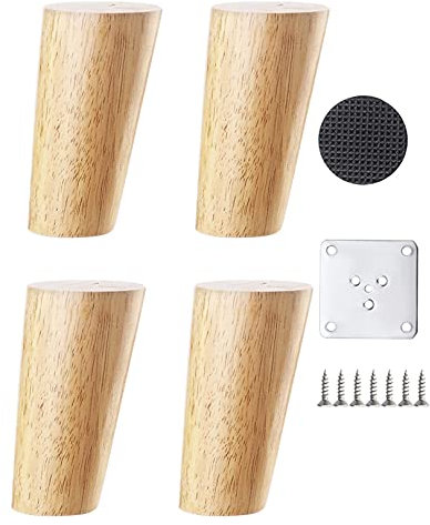 4 gambe in legno per divano, 10 cm, piedini di ricambio per mobili con viti, design inclinato per divani, tavoli, cassettiere, durevoli ed eleganti