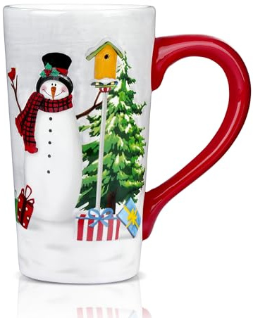 Joeyan Christmas Ceramic Mug, 550ML Large Coffee Tea Cups with Handle, Novelty Cappuccino Latte Milk Cup with Festive Holiday Snowman and Tree Patterns, Xmas Gift for Women Men Friends