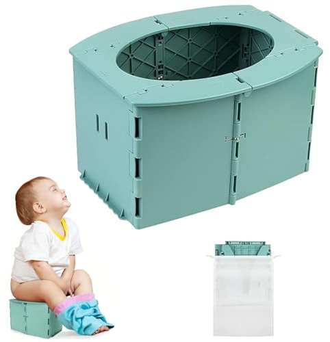 Pieghevole WC per Bambini,Sedile Portatile Vasetto per Bambini,Sedile WC Pieghevole per Bambini,Toilette Pieghevole per Bambini,Vasino Portatile per Bambini da Viaggio,Sedile WC Vasino Portatile,green
