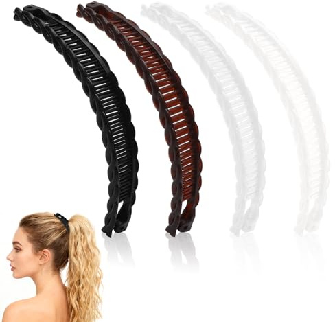 VOSSOT Lot de 4 pinces à cheveux épaisses pour femme Marron/noir/blanc et transparent