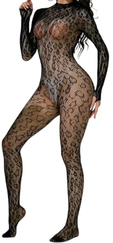 DOKRIN Vestiti discoteca da donna,Body a rete a maniche lunghe, cavallo chiuso, trasparente