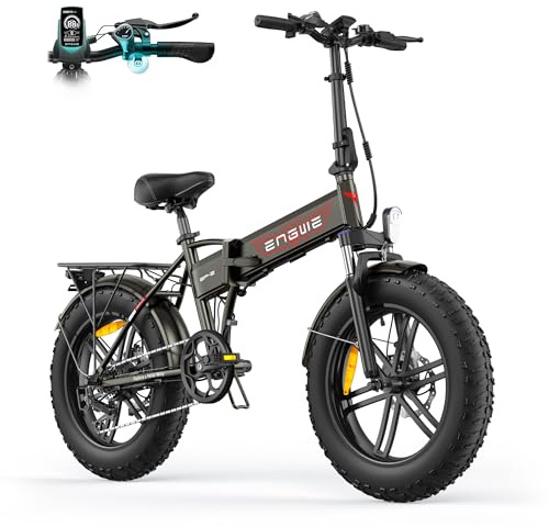 ENGWE Electrisk Cykel Fällbar EBike, 48V13Ah Avtagbart Batteri upp till 120km, 20×4.0 Tum Feta Däck, 7-Växlad E-Cykel för Alla Terrängtyper, EP-2 BOOST (Brun)