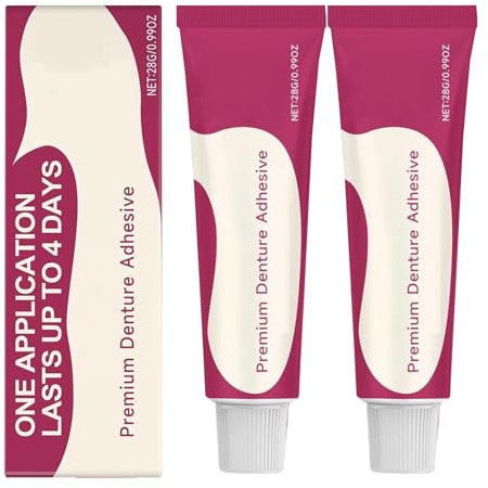Adhesivo premium para dentaduras postizas, gel adhesivo para dentaduras postizas, conveniente pegamento dental para dientes: mejora el ajuste, la comodidad y la estabilidad (2 pcs)